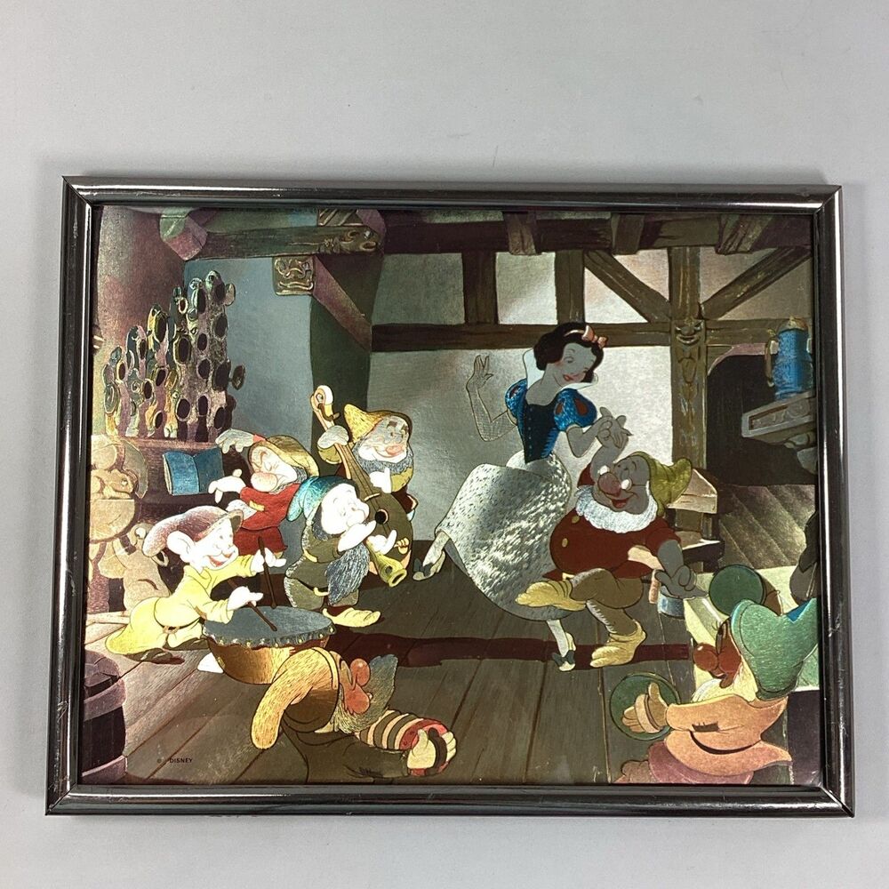 Vintage Disney Snow White Foil Art Framed 8 x 10"